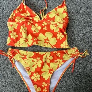 SHEIN Orange and Yellow Floral Bikini Set